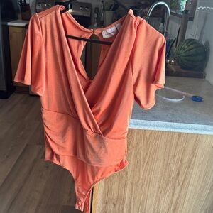 Elegant Orange Wrap Bodysuit